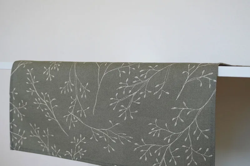 Tischdecke, Läufer - Olivgrün mit Zweigen - für Feiertage