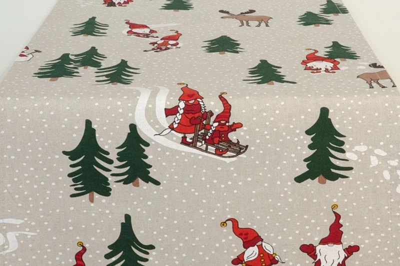 Weihnachtstischdecke, Tischläufer mit Weihnachts- und Wichtelmotiven