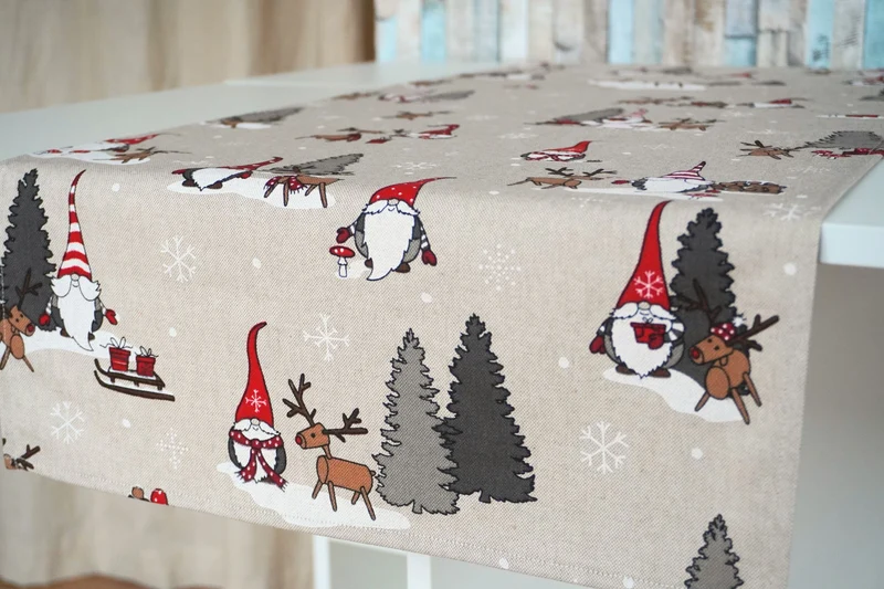 Weihnachtstischdecke, Tischläufer mit Weihnachts- und Wichtelmotiven