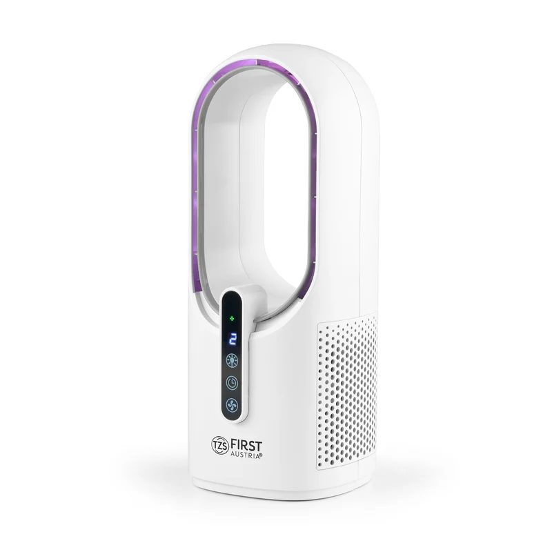 Tischventilator kabellos, blattlos, 7-Farben-Licht, USB-C