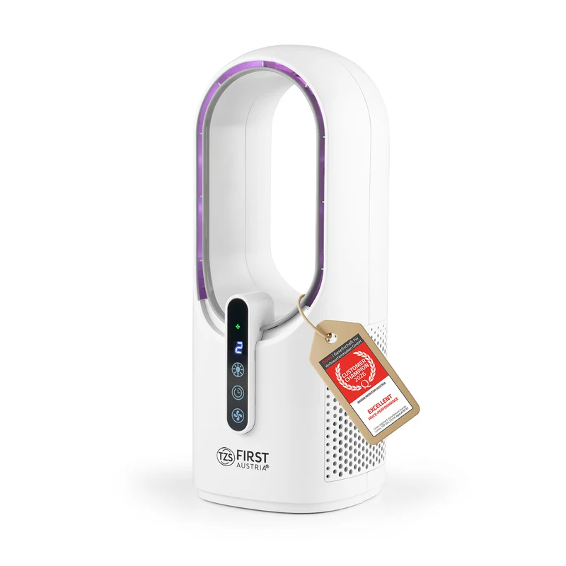 Tischventilator kabellos, blattlos, 7-Farben-Licht, USB-C