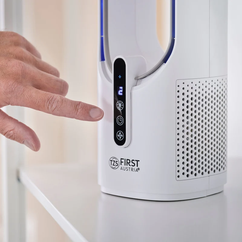 Tischventilator kabellos, blattlos, 7-Farben-Licht, USB-C