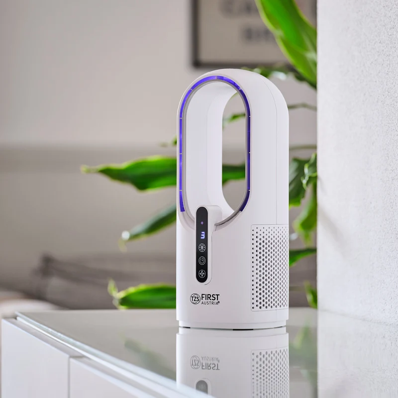 Tischventilator kabellos, blattlos, 7-Farben-Licht, USB-C