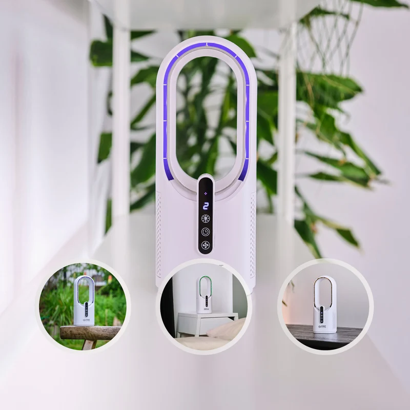 Tischventilator kabellos, blattlos, 7-Farben-Licht, USB-C
