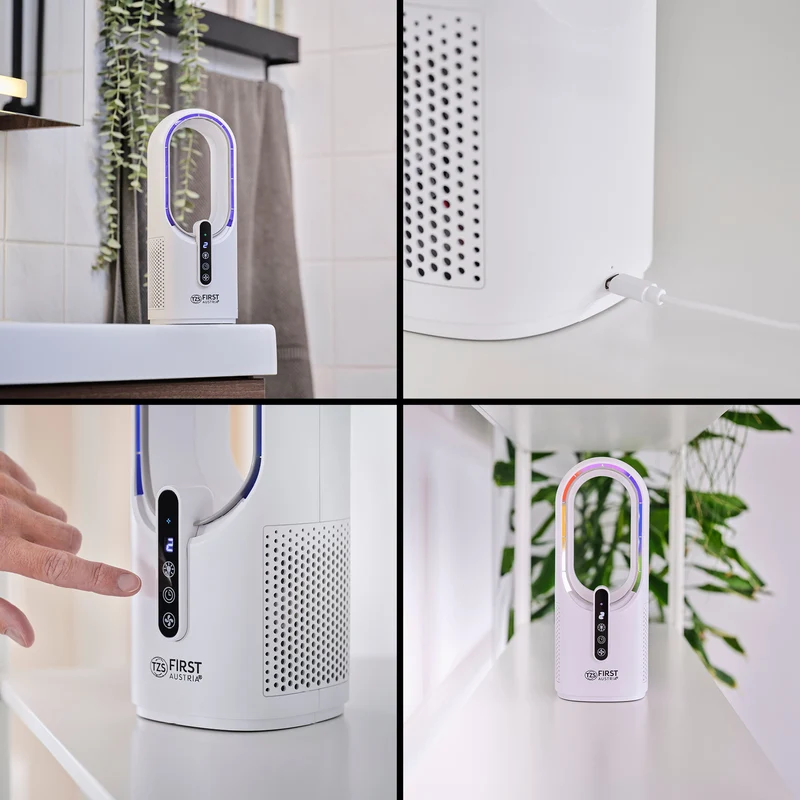 Tischventilator kabellos, blattlos, 7-Farben-Licht, USB-C