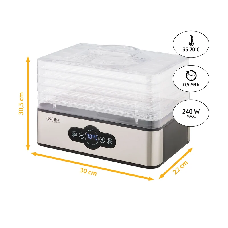 Dörrautomat 5 Etagen, Edelstahl-Gitter, Touch-Display, BPA-frei