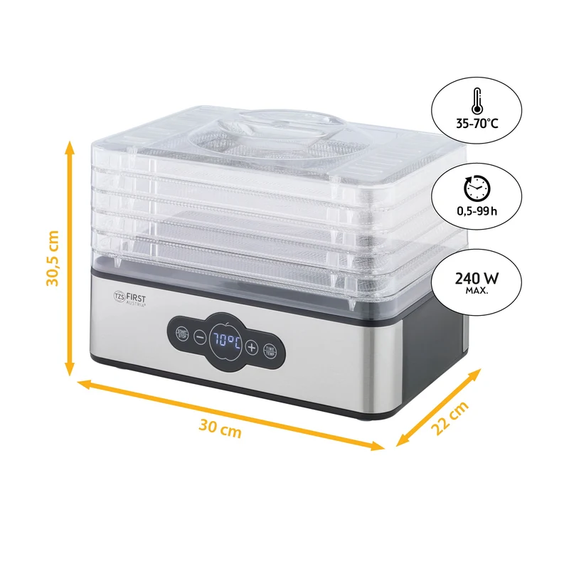 Dörrautomat 5 Etagen, Edelstahl-Gitter, Touch-Display, BPA-frei