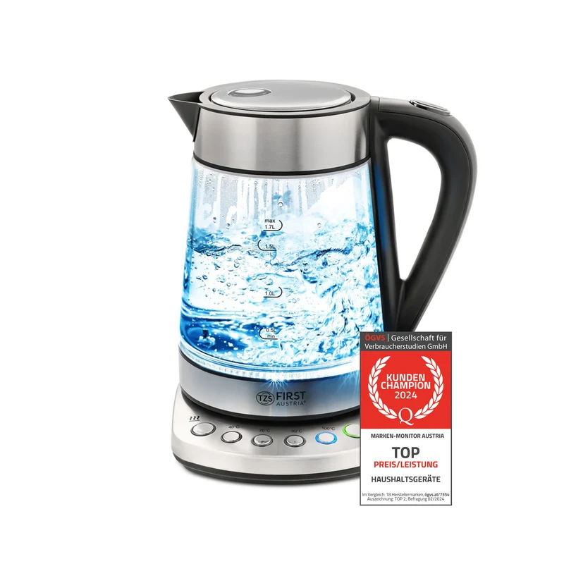 Wasserkocher 1,7 L Glas, 4 Temperaturstufen, Warmhaltefunktion