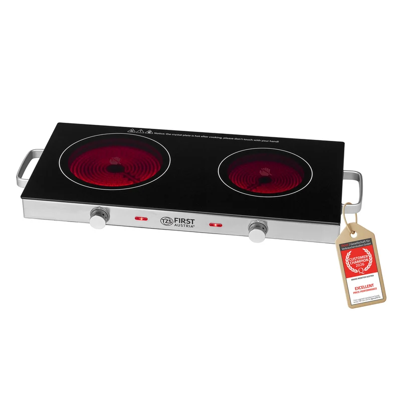 Infrarot-Doppelkochplatte 2800W, Glaskeramik, 20/16,5 cm