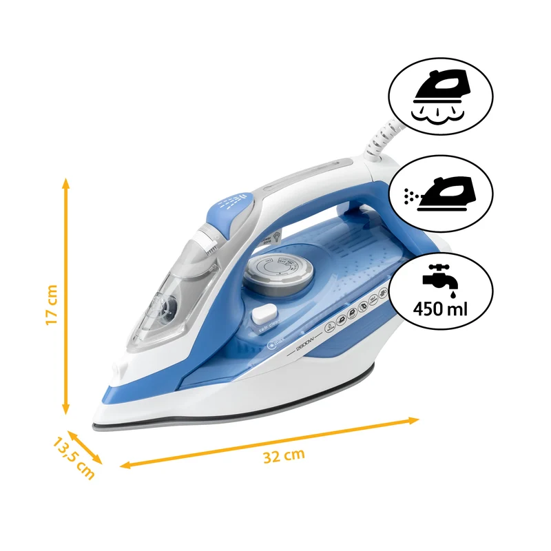 Dampfbügeleisen 450 ml, 2600 W, Keramikbügelsohle