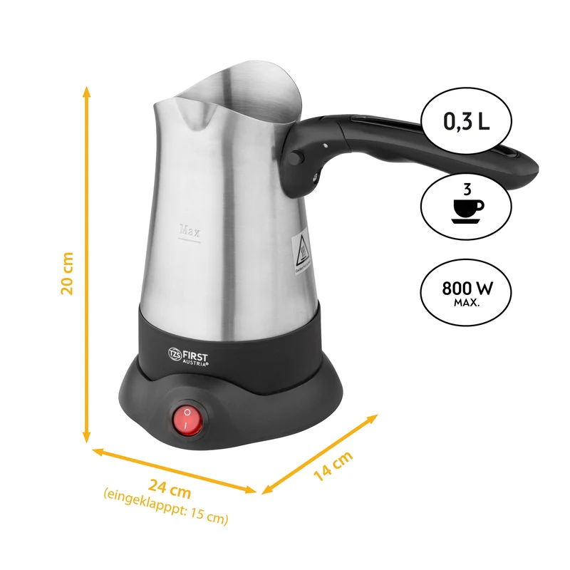 Kaffeekocher Edelstahl, 800 W, 360°-Sockel