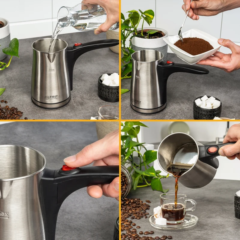 Kaffeekocher Edelstahl, 800 W, 360°-Sockel