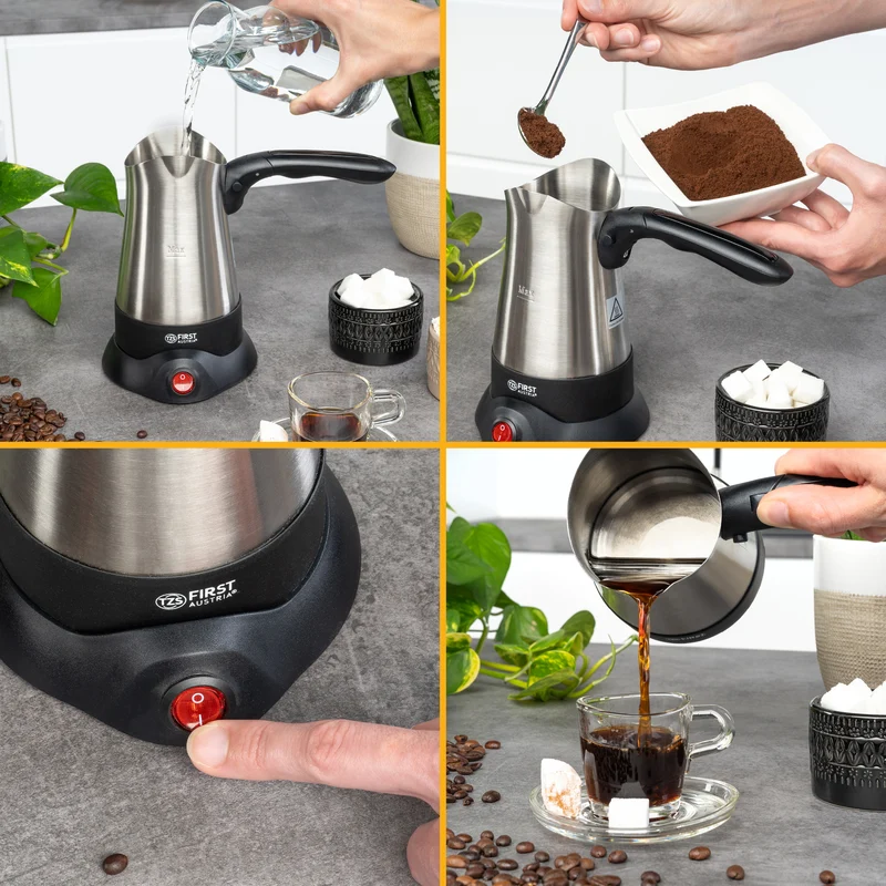 Kaffeekocher Edelstahl, 800 W, 360°-Sockel