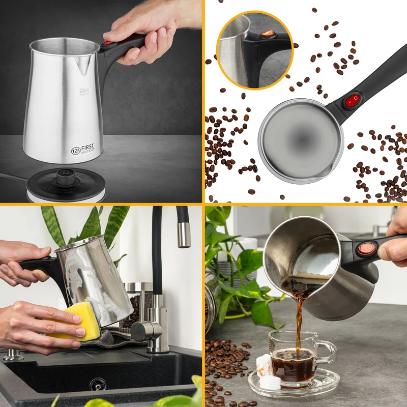 Kaffeekocher Edelstahl, 800 W, 360°-Sockel