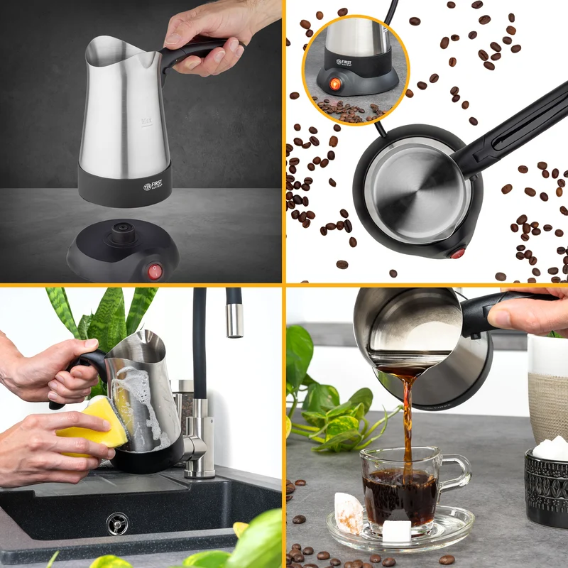 Kaffeekocher Edelstahl, 800 W, 360°-Sockel