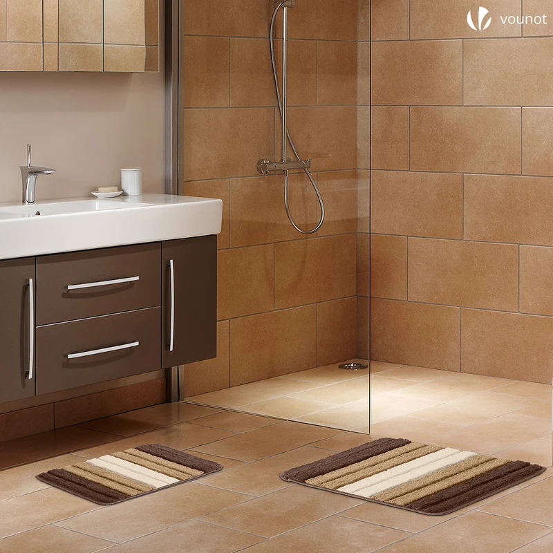 Badematte Rutschfeste, Mikrofaser Badezimmerteppich Farbverlauf 60x110cm Beige