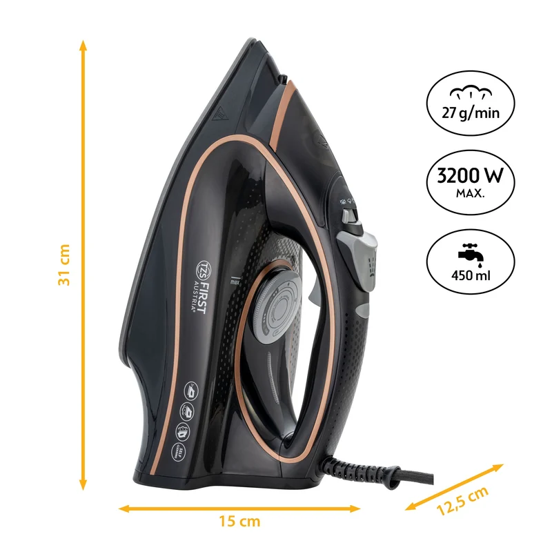 Dampfbügeleisen 3200 W, Keramiksohle, 42 Dampföffnungen