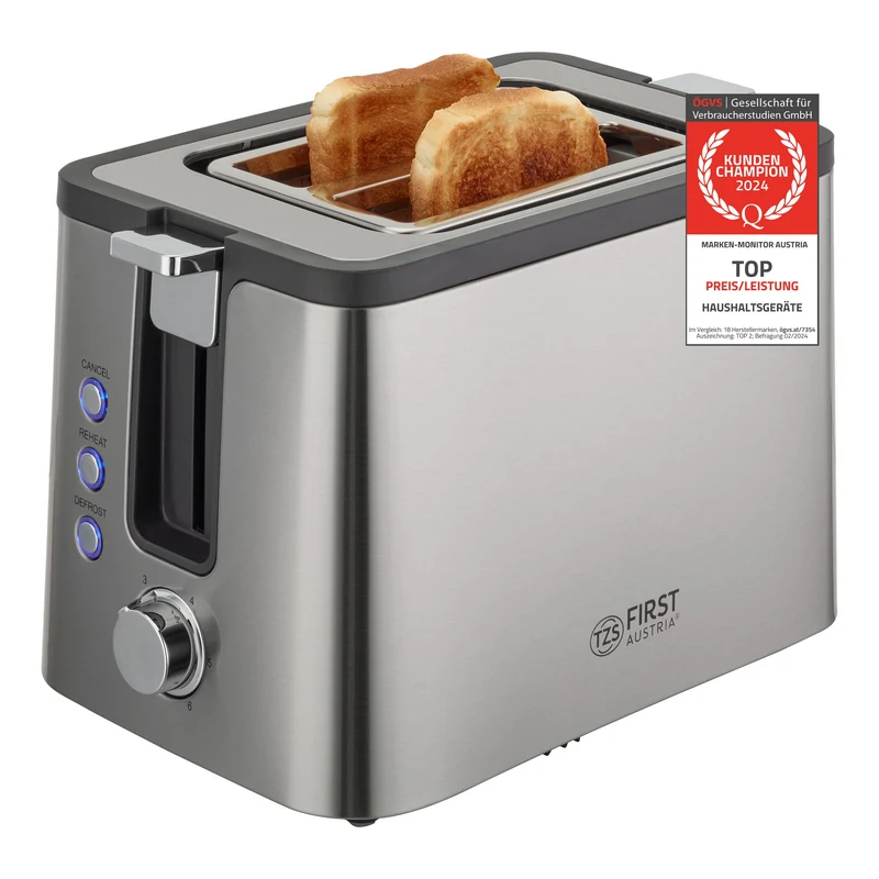 Toaster 2 Scheiben, Edelstahl, breite Schlitze