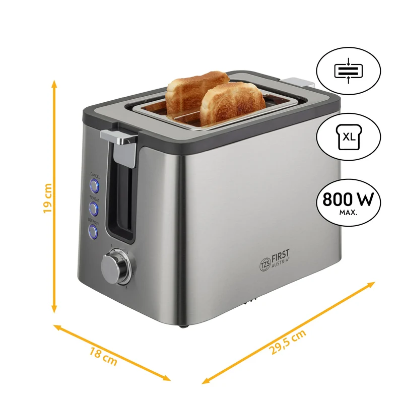 Toaster 2 Scheiben, Edelstahl, breite Schlitze