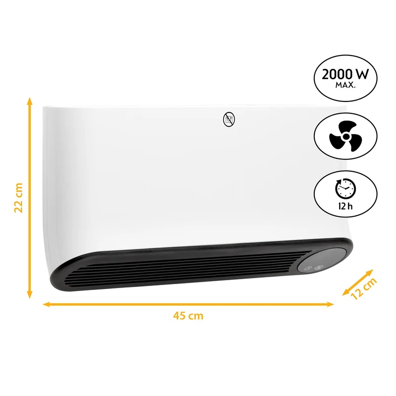 Wandheizlüfter 2000 W, PTC-Keramik, 12-Stunden-Timer