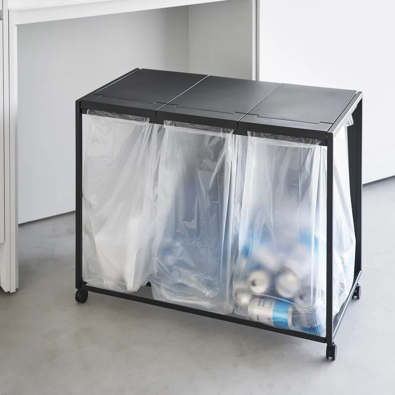 3-Compartment Trash Can with Casters
