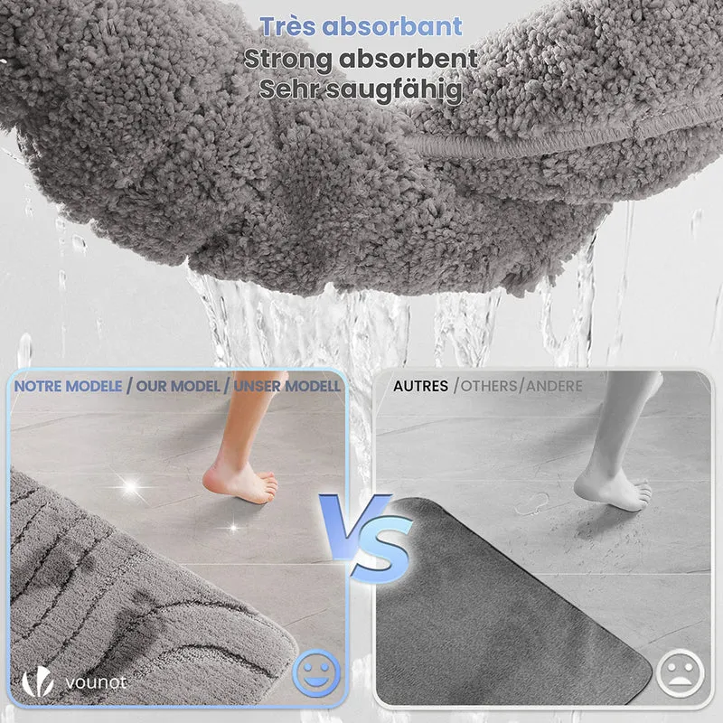 Badematte Rutschfeste, Mikrofaser Badezimmerteppich Wellenmuster 60x110cm Grau