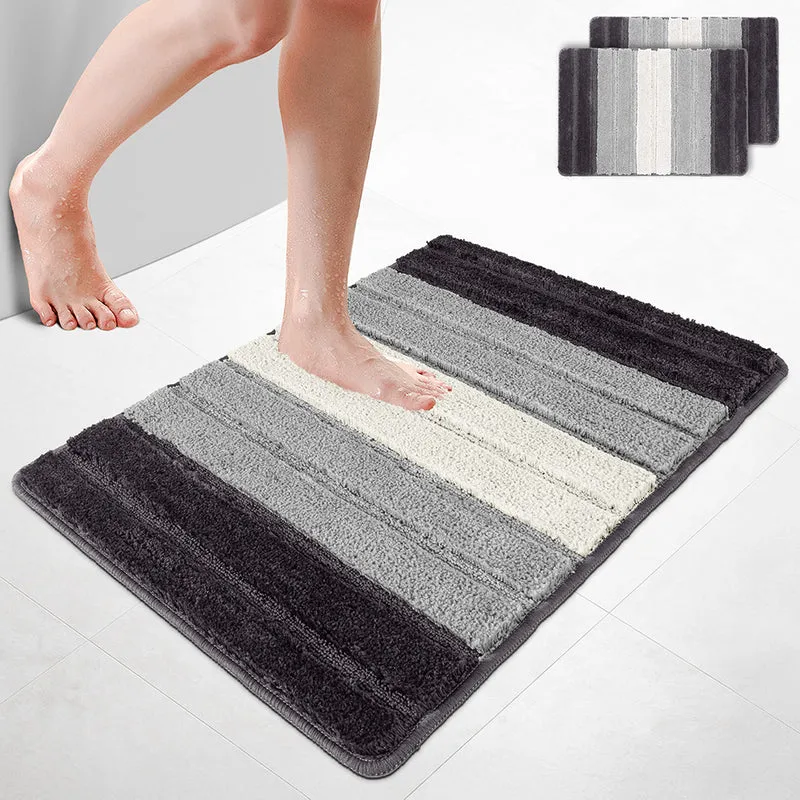 2er-Set Badematte Rutschfeste, Mikrofaser Badezimmerteppich Farbverlauf 60x90cm Grau