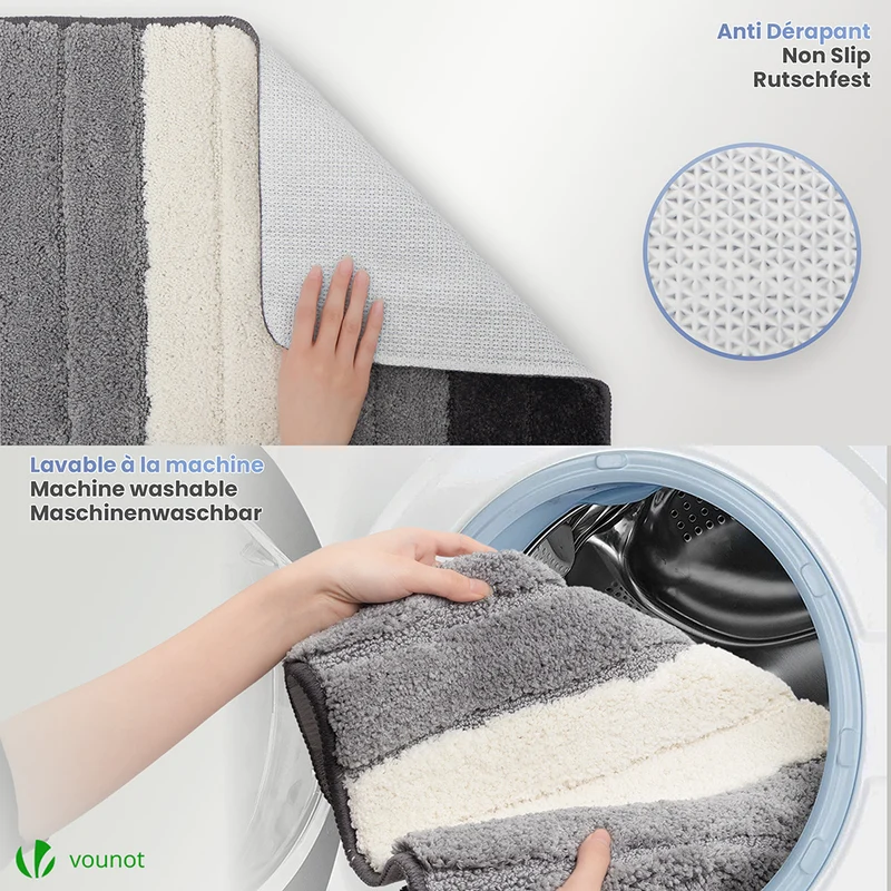 2er-Set Badematte Rutschfeste, Mikrofaser Badezimmerteppich Farbverlauf 60x90cm Grau