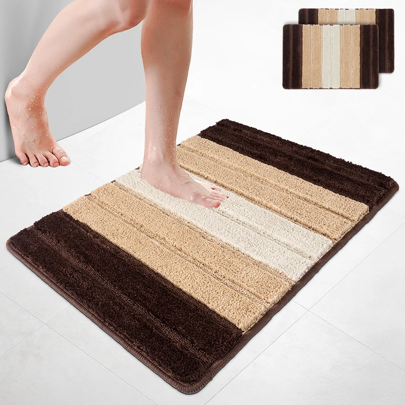 2er-Set Badematte Rutschfeste, Mikrofaser Badezimmerteppich Farbverlauf 60x90cm Beige