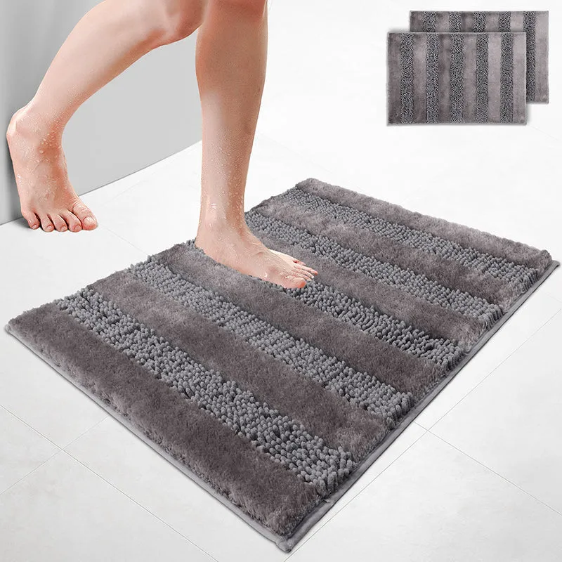 2er-Set Chenille Badematte Rutschfeste, Mikrofaser Badezimmerteppich 60x90cm Grau