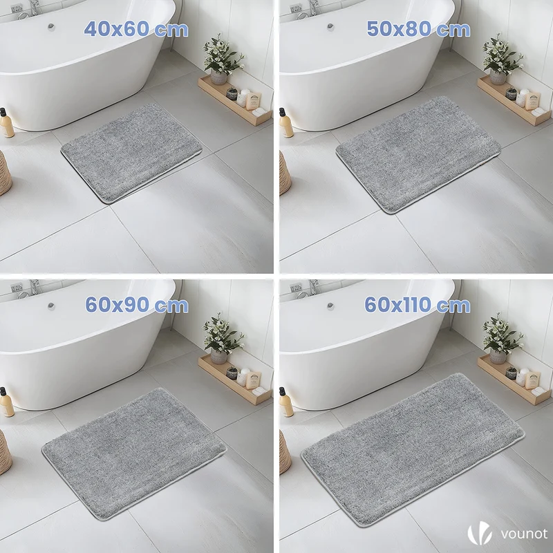 2er-Set Badematte Rutschfeste Mikrofaser Badezimmerteppich 60x90cm Grau