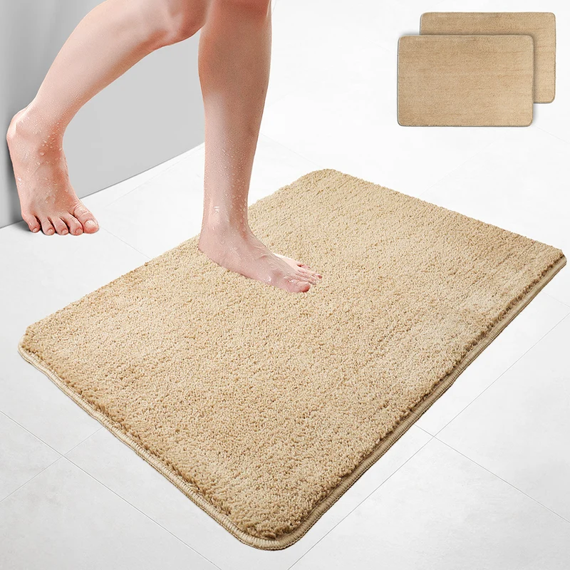 2er-Set Badematte Rutschfeste Mikrofaser Badezimmerteppich 60x90cm Beige