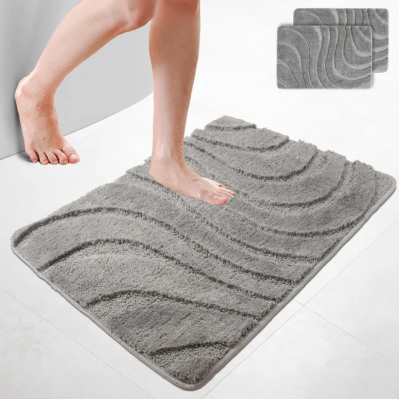 2er-Set Badematte Rutschfeste, Mikrofaser Badezimmerteppich Wellenmuster 60x90cm Grau
