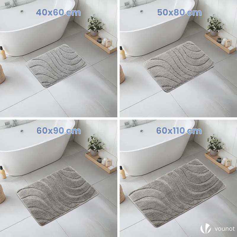 2er-Set Badematte Rutschfeste, Mikrofaser Badezimmerteppich Wellenmuster 60x90cm Grau