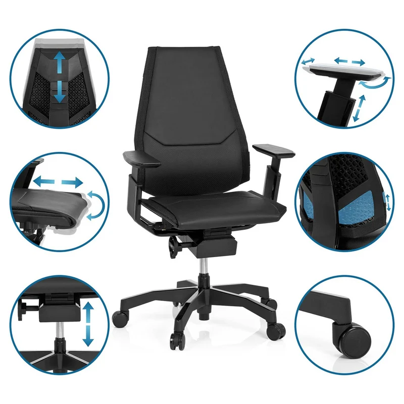 B-Ware hjh OFFICE Bürostuhl Drehstuhl Stuhl GENIDIA BLACK Leder schwarz Lordosenstütze