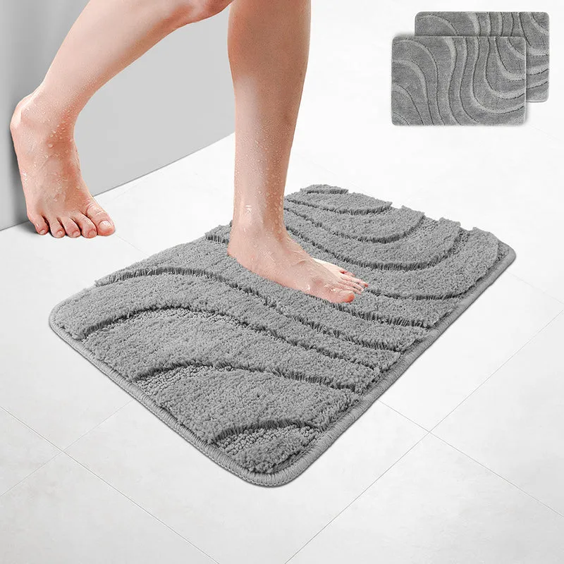 2er-Set Badematte Rutschfeste, Mikrofaser Badezimmerteppich Wellenmuster 40x60cm Grau