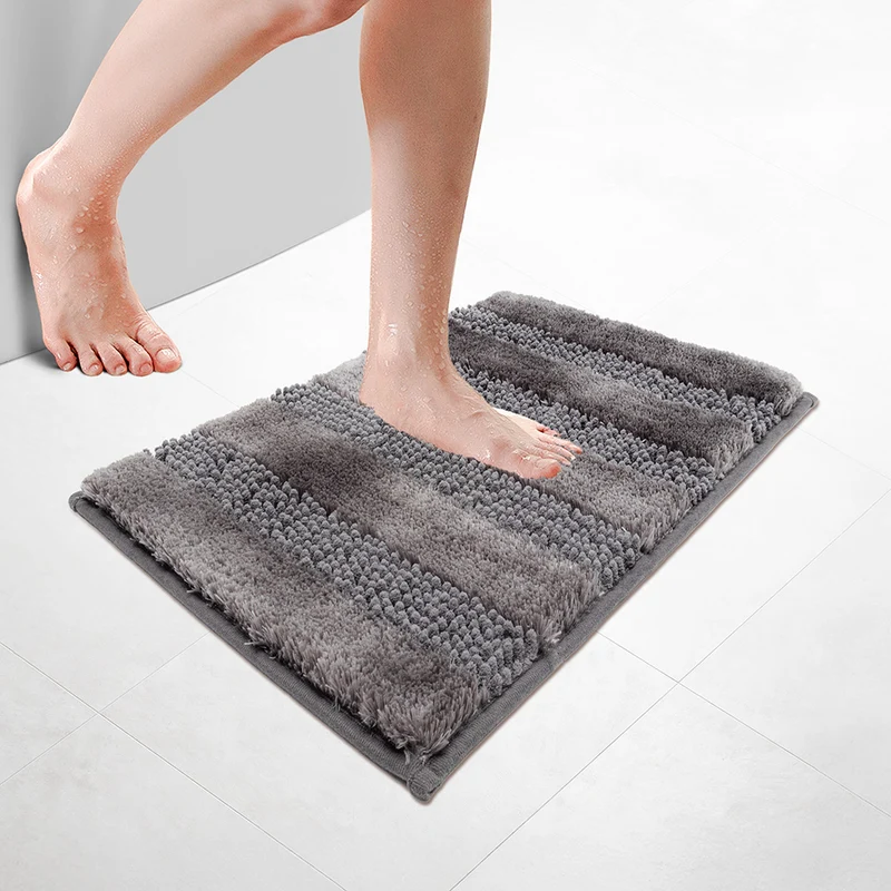 Chenille Badematte Rutschfeste, Mikrofaser Badezimmerteppich 40x60cm Grau