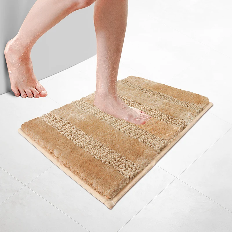 Chenille Badematte Rutschfeste, Mikrofaser Badezimmerteppich 40x60cm Beige