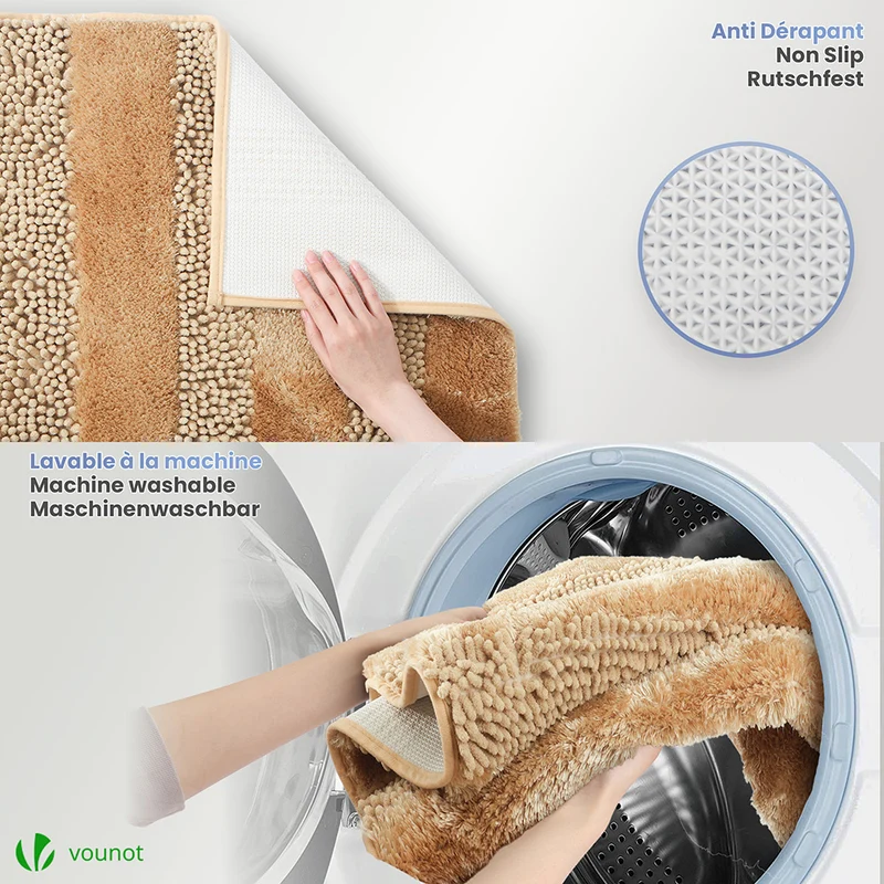 Chenille Badematte Rutschfeste, Mikrofaser Badezimmerteppich 40x60cm Beige