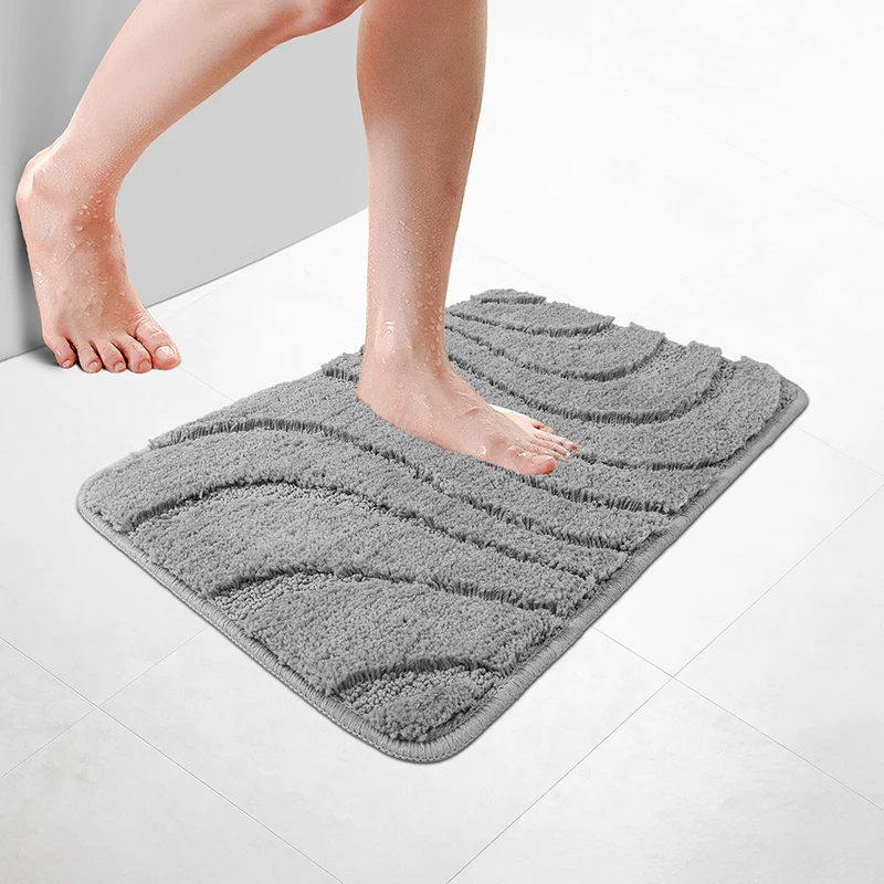 Badematte Rutschfeste, Mikrofaser Badezimmerteppich Wellenmuster 40x60cm Grau