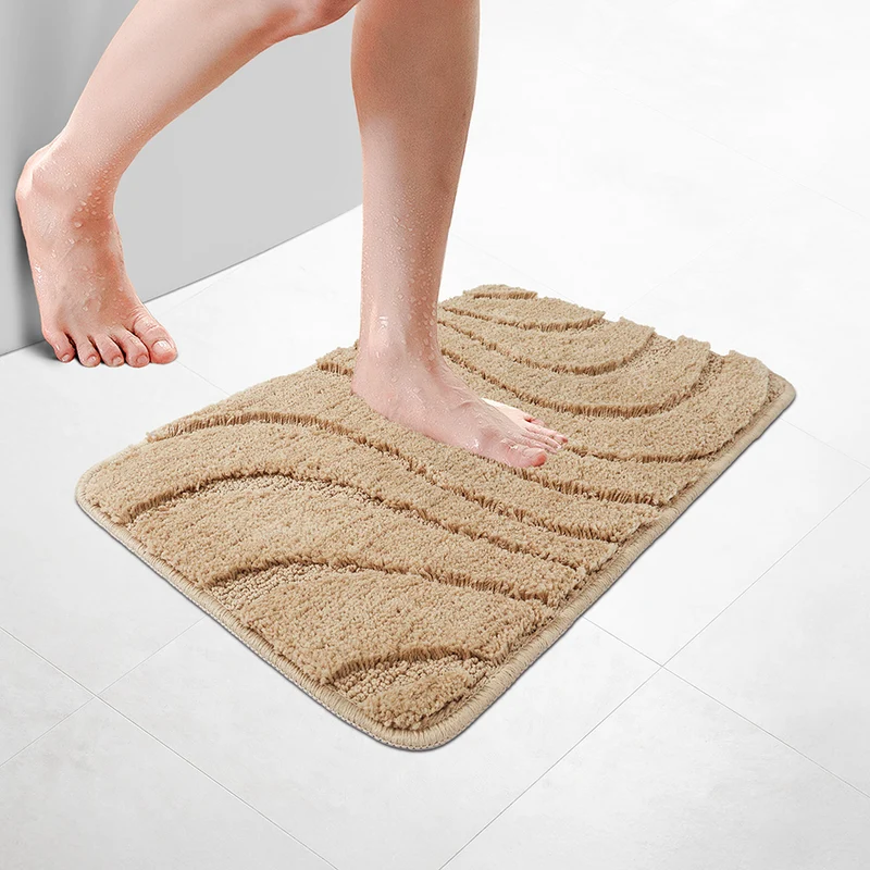 Badematte Rutschfeste, Mikrofaser Badezimmerteppich Wellenmuster 40x60cm Beige