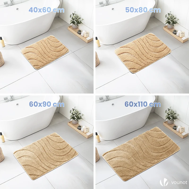 2er-Set Badematte Rutschfeste, Mikrofaser Badezimmerteppich Wellenmuster 60x90cm Beige