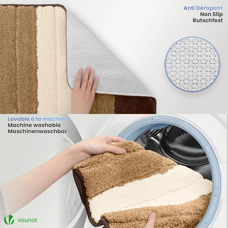 Badematte Rutschfeste, Mikrofaser Badezimmerteppich Farbverlauf 60x90cm Beige