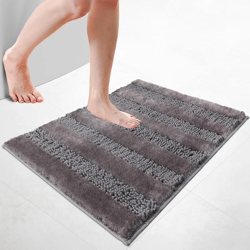 Chenille Badematte Rutschfeste, Mikrofaser Badezimmerteppich 60x90cm Grau