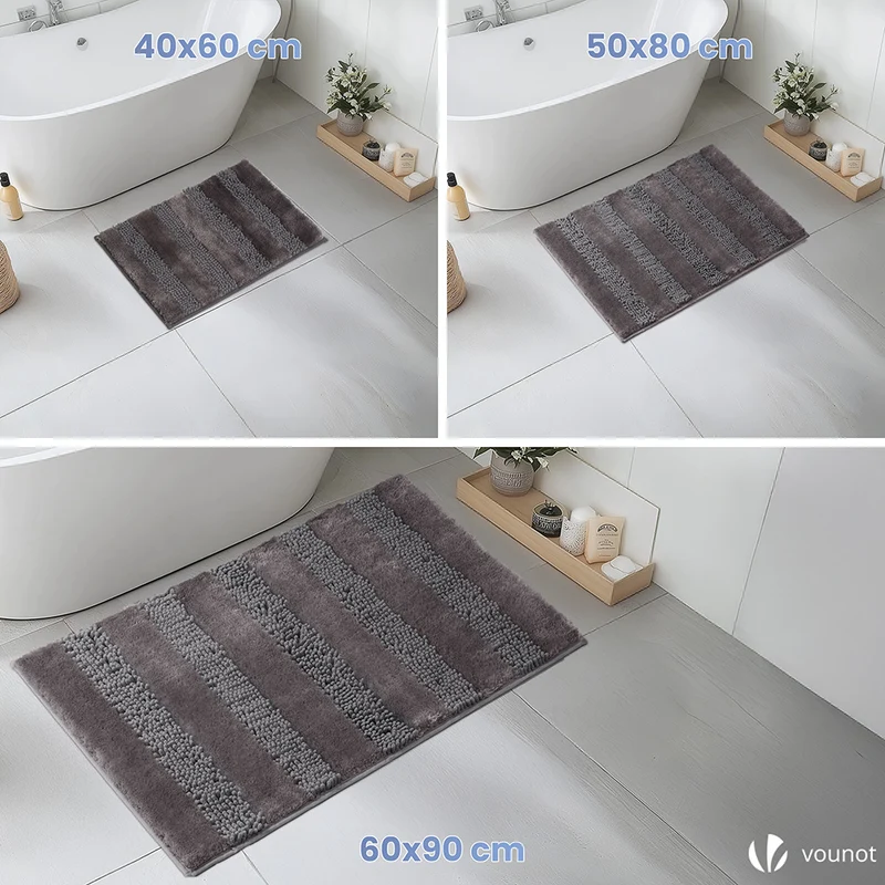 Chenille Badematte Rutschfeste, Mikrofaser Badezimmerteppich 60x90cm Grau