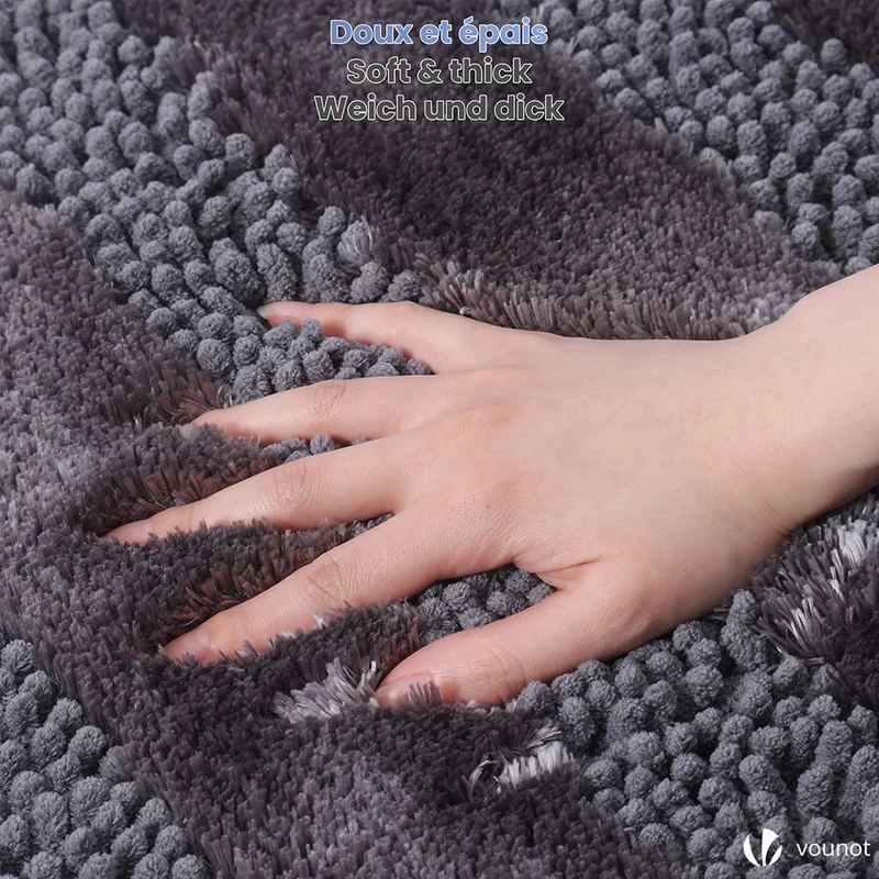 Chenille Badematte Rutschfeste, Mikrofaser Badezimmerteppich 60x90cm Grau