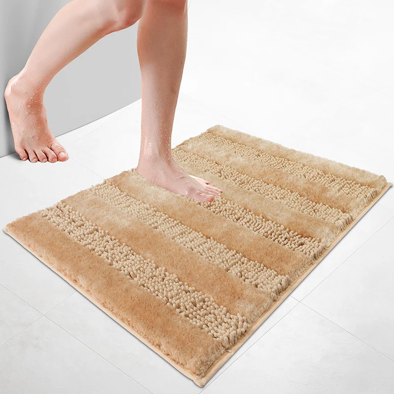 Chenille Badematte Rutschfeste, Mikrofaser Badezimmerteppich 60x90cm Beige