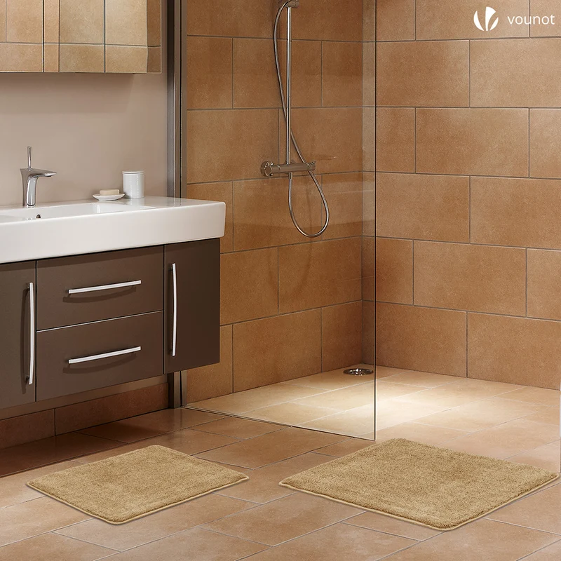 Badematte Rutschfeste Mikrofaser Badezimmerteppich 60x90cm Beige