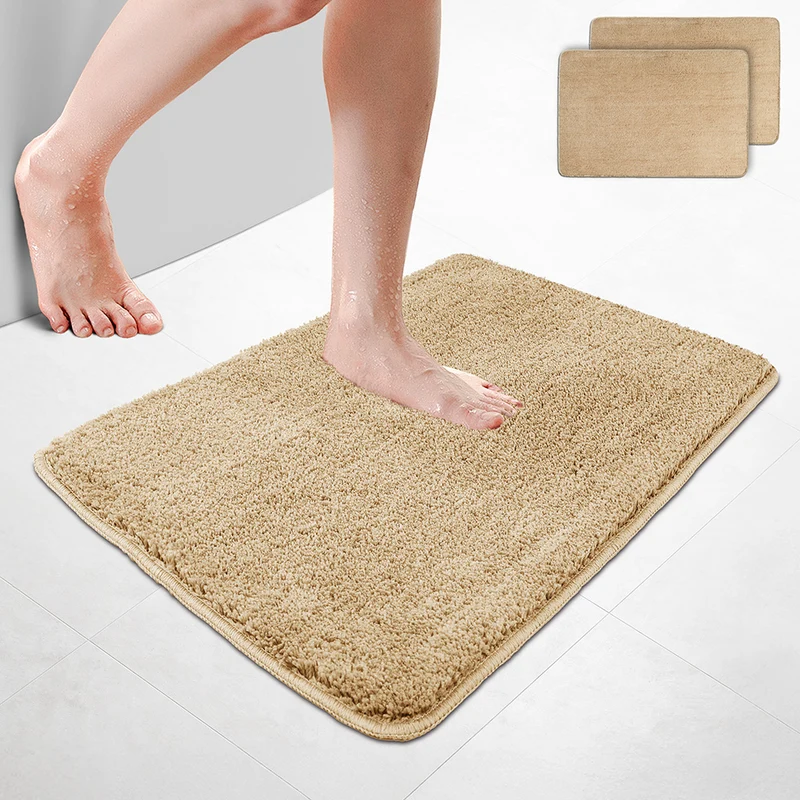 2er-Set Badematte Rutschfeste Mikrofaser Badezimmerteppich 50x80cm Beige
