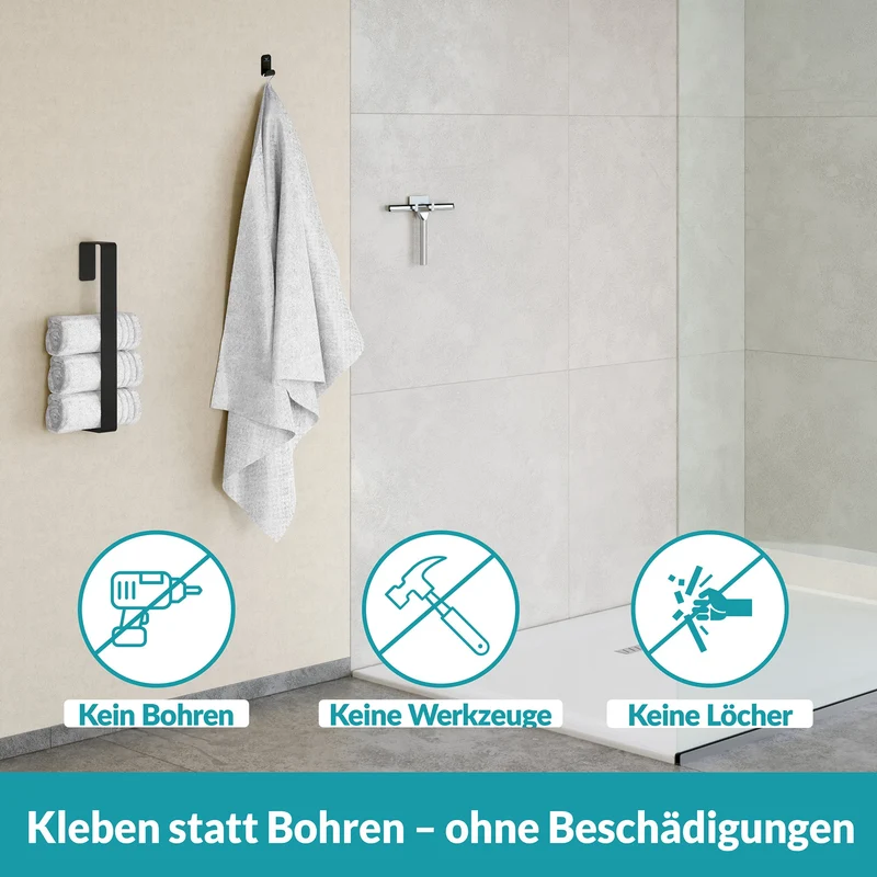 9x B-Ware WEISSENSTEIN Aufhänger Handtuchhaken Schwarz Edelstahl selbstklebend 9 STÜCK